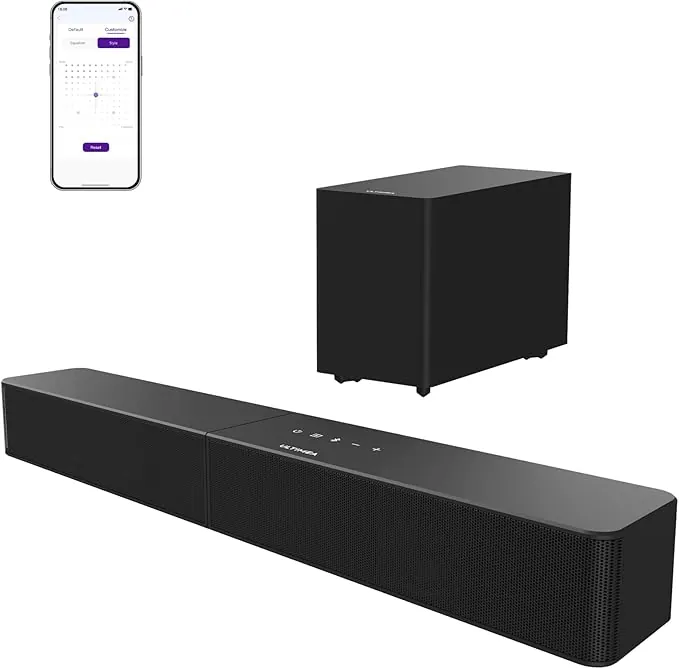 ULTIMEA Barra de Sonido 2.1 con Subwoofer Inalámbrico, Control por App, VoiceMX y BassMX, 240W Potencia Máxima para Smart TV, Graves Ajustables, HDMI, Óptico, Bluetooth 6.0, Poseidon M30(Modelo 2026)