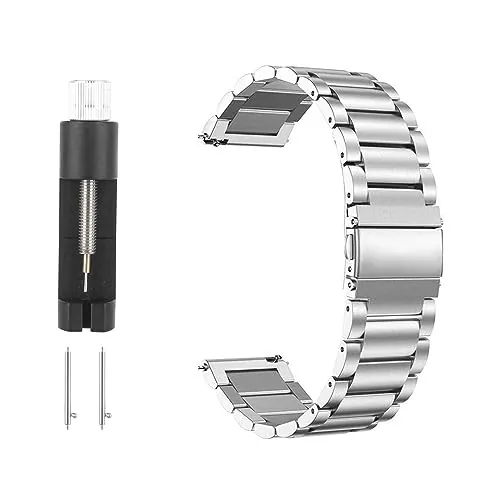 Smtfcty Correa de Reloj de Acero Inoxidable de 20 mm, Galvanización, Doble Cierre Desplegable, Correa de Repuesto, Accesorios Con Herramienta de Eslabones
