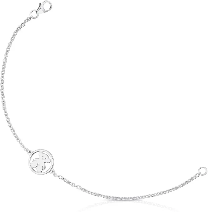 TOUS Pulsera de Plata de Primera Ley para Mujer con Motivo de Oso, 17,5 cm de Largo, Atemporal y Clásica, Colección Camille