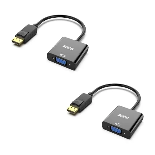 BENFEI Adaptador DisplayPort a VGA, Chapado en Oro DP a VGA (Macho a Hembra) Compatible con Lenovo, DELL, HP, ASUS, Paquete de 2