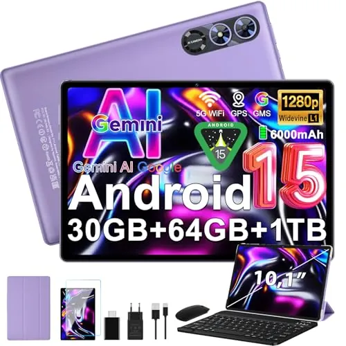 Tablet 10,1 pulgadas Android 15 tableta Gemini AI, 30+64GB+(1GB TF),Morado
