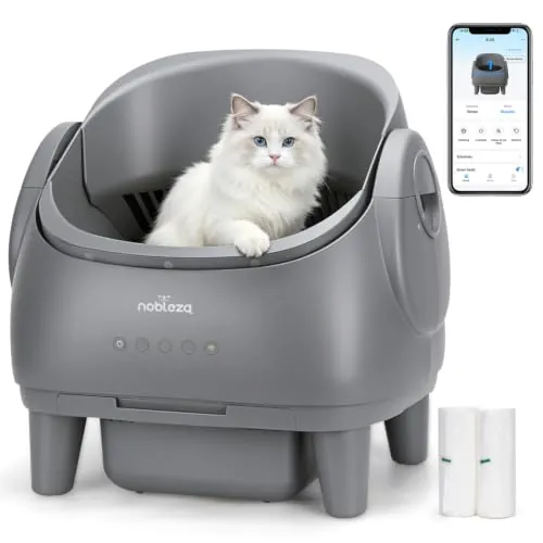 Nobleza Arenero Gatos Autolimpiable Abierto - Arenero Automático Inteligente con Control por App, Multi-Sensores de Seguridad, para Gatos 1-15kg, Incluye Bolsas y Desodorantes, Gris