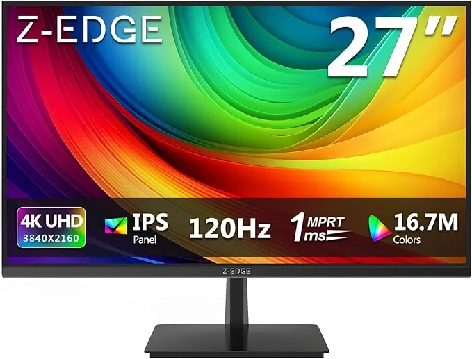 Z-Edge Monitor Gaming 27 Pulgadas 4K, UHD (3840x2160),120 Hz - IPS, 1 ms MPRT, 250 CD/m², HDR10, FreeSync, 2X DP + 2X HDMI, Compatible VESA, Negro