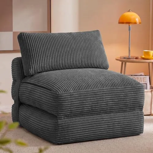 VASAGLE Sofá Cama Plegable, Sillón de Pana con Espuma de Alta Densidad, 89 x 89 x 78 cm / 89 x 195 x 43 cm, Gris Plomo, para Espacios Pequeños y Salón, Colección Camila LCS211G101