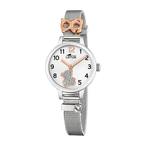 LOTUS Reloj Niña Analógico de Acero Inoxidable 316l Plateado - Movimiento de Cuarzo - Reloj Infantil - Cristal Mineral de Alta Resistencia 18659/4 - con Pulsera de Regalo - Junior Collection
