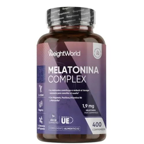 Melatonina 1,9 mg Complex con Magnesio, Vitamina B6, Pasiflora y Manzanilla - 400 Comprimidos de Liberación Prolongada para más de 1 Año de Suministro - Apto para Veganos