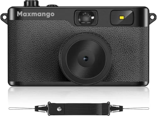 Maxmango D53 Cámara Digital Retro sin Pantalla, 12MP Filtros Descargables | Hasta 500 fotos por carga, 135g, USB-C, Sin revelado, Alternativa a cámara desechable, Ideal para viajar (Negro)