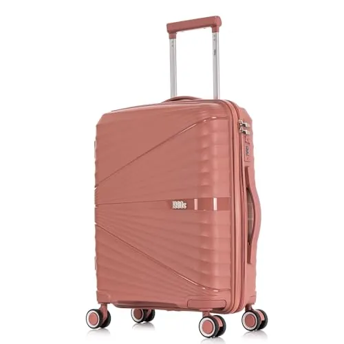 1990s Maleta Grande expandible Polipropileno 75cm para 25kg (117L)| Maleta Semirigida Extensible con 4 Ruedas Giratorias y Candado Incrustada (RosaDorada)