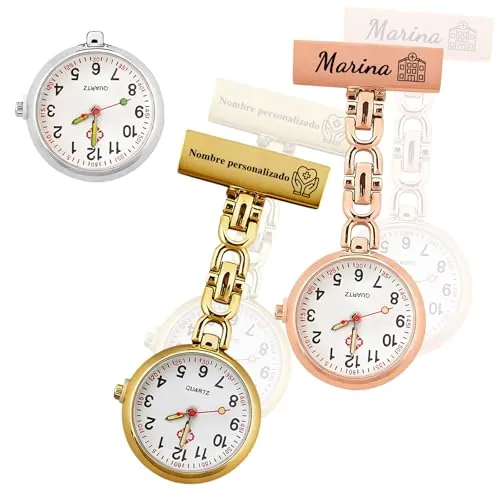 RSQGT Reloj de Enfermera Personalizado - Reloj de Bolsillo con Nombre y Foto para Enfermeras - Colgante y Broche Unisex para Profesionales Sanitarios (Formulario de enfermería Personalizado)
