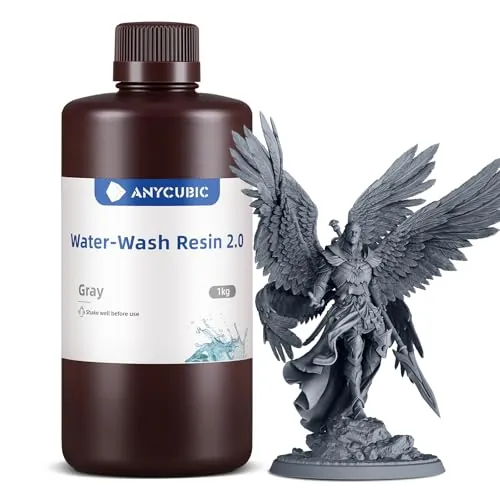 ANYCUBIC Water-Wash Resin 2.0, Resina para Impresoras 3D, Resina 3D de Alta Precisión de 405nm, Resina de Baja Contracción para Impresoras 3D de Resina DLP con Capacidad 4K/8K/12K LCD (Gris, 1000g)
