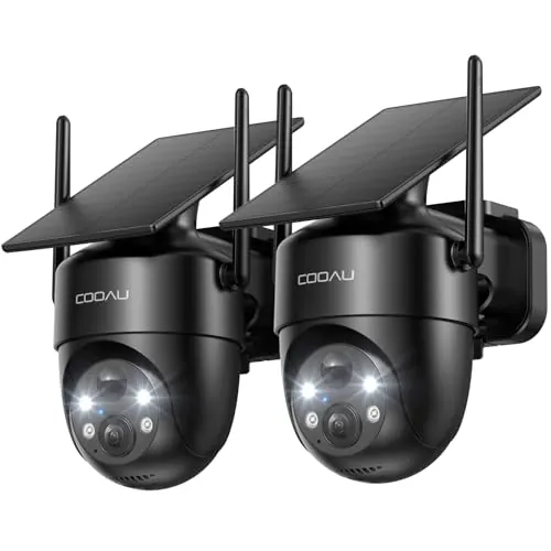 COOAU 2K Camara Vigilancia WiFi Exterior Solar,Carga en Días Nublados,Negro