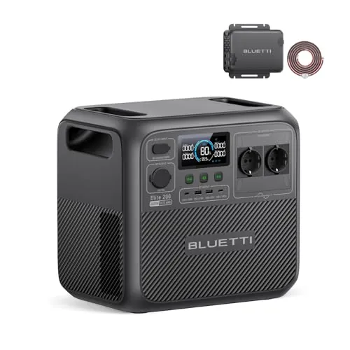BLUETTI Elite 200 V2 Generador Solar con Charger 1, 2073,6Wh LiFePO4, 560W Cargador de Alternador, 4 Salidas de AC (2600W), 4,2H Carga Completa del Coche, Ideal para Camping, RV, Fuera de Red, cortes