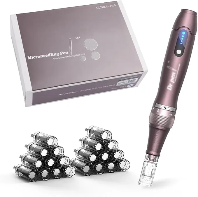 Dr.Pen Ultima A10 Dermapen Microneedling Pen Inalámbrica y Profesional con 22 Cartuchos de Repuesto - Máquina de Microagujas Ajustable para el Cuidado de la Piel