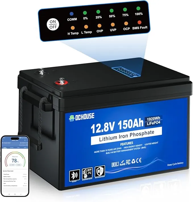 DCHOUSE Batería de litio LiFePO4 de 12V 150Ah con Bluetooth, protección contra bajas temperaturas, 4000–15000 ciclos, batería de litio de ciclo profundo, perfecta para caravanas, sistemas solares