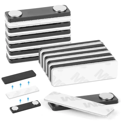 OFFCUP Placas de Identificación, 12pcs 45x13mm Identificadores Personales Magnéticos, Placas para Identificar Nombre con Imán de 2 Puntos para Uniforme Camisas Oficinas Escuelas Reuniones (Negro)
