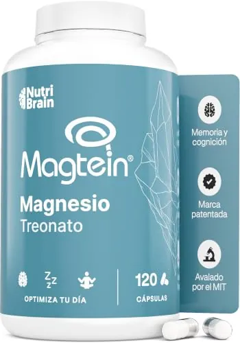 L-Treonato de Magnesio | Alta Dosis de 2000mg de Magtein® Puro | Alta Absorción | 120 Cápsulas | Memoria, Foco, Sueño Profundo | NutriBrain