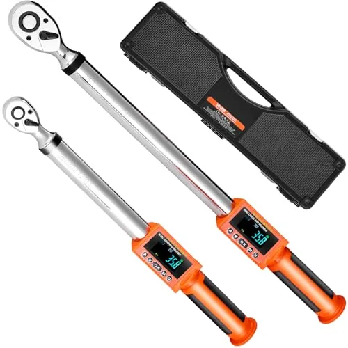 VEVOR 2 PCS Juego de Llaves Dinamométricas Digitales Accionamiento de 1/2" y 3/8" 72 Dientes ±2% de Precisión Llave Dinamométrica Electrónica con Valor Preestablecido, Zumbador y Notificación LED