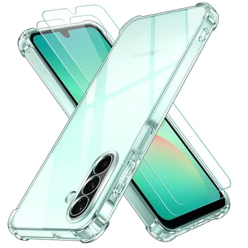 ivoler Funda Militar Antigolpes para Samsung Galaxy A26 5G - Carcasa Transparente con 2 Protectores de Pantalla, Protección Mejorada para Cámara, Esquinas con Cojín y Bumper Reforzado - Claro