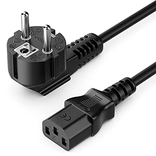 deleyCON 7,5m Cable Alimentación Corriente Energía Conector Tipo F (CEE 7/7) 90° Acodado a Acoplador C13 Hembra PC Ordenador Monitor Impresora Proyector - Negro