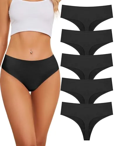 VOENXE Tangas Mujer Pack,Bragas Sin Costuras,Invisible Ropa Interior Thong | Alta Costuras Braguitas Microfibra Multicolor,Seamless Women Underwear,High Waist Cómodos Deporte Gym Tanga Panties,Pack de 5
