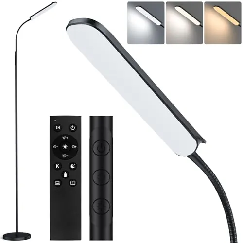 TRUMPETS Lámpara de Pie LED Regulable 18W 2200LM con Control Remoto y Táctil, Ajuste Lineal de Temperatura de Color y Brillo Para Salas de Estar, Dormitorios, Oficinas (18W),
