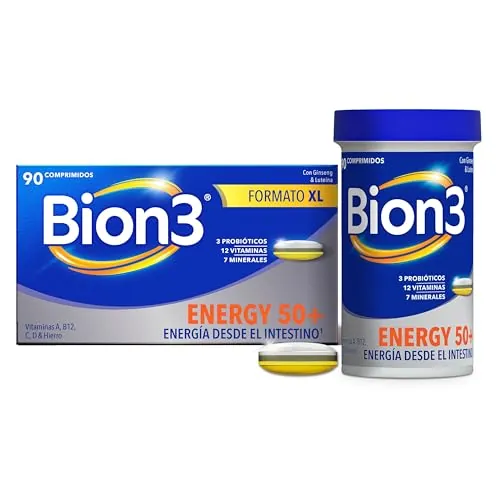 Bion3 Energy 50+ Comprimidos Multivitamínicos con Probióticos, Complemento Alimenticio, Energía Física y Mental¹, Vitamina C, D, A, Complejo B, Hierro