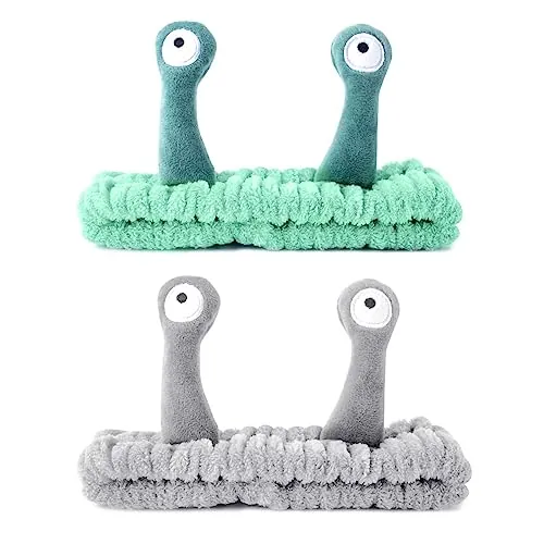 GWAWG 2 PCS Diadema Maquillaje Snail Headband Uso para el Cuidado de la Piel Lavado Cara Spa Belleza las Mujeres Niña Verde y Gris