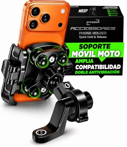 Soporte Movil Moto Antivibración de Aluminio CNC Liberación Rápida y Rotación 360° para Montaje en Manillar Espejo Retrovisor y Barras 12–14 mm Compatible con Scooter Bicicleta y Patinete Eléctrico