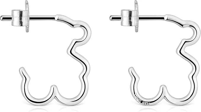 TOUS Pendientes de Plata de Primera Ley para Mujer con Motivo de Oso de 16 mm, Colección Silueta