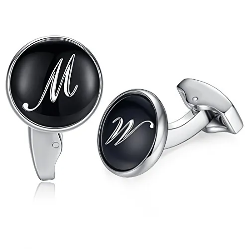 HONEY BEAR Letras iniciales Gemelos para hombre de acero inoxidable boda Cufflinks Gemelos Negro, 15 mm, cobre, sin gema, 15mm, Cobre, No es una piedra preciosa
