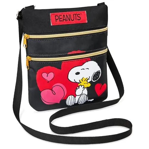 Peanuts Snoopy Bolso Bandolera Niña Bolso Adolescentes Chica Bolso de Mano de Mujer Regalos para Ella (Negro, 24x20x0,5cm)