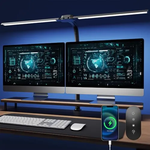 Nevoke T01 Lampara de Escritorio de LED con Control Remoto - 24W 1400LM 80CM Flexo LED Escritorio con Pinza Luz Leer Puerto de carga USB para Estudiar, Oficina, Negro