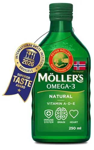 Moller’s ® | Aceite de hígado de bacalao | Complemento dietético con omega-3 EPA, DHA y vitaminas A, D y E | Sabor Neutro | 250 ml