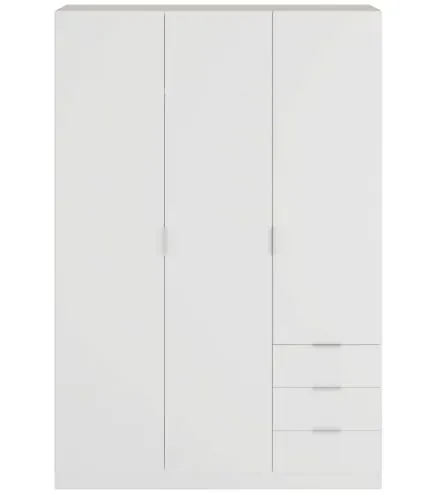 Habitdesign Armario Ropero 3 Puertas y 3 Cajones, 121x180x52 (AnchoxAltoxFondo - en Cm), Color Blanco Artik
