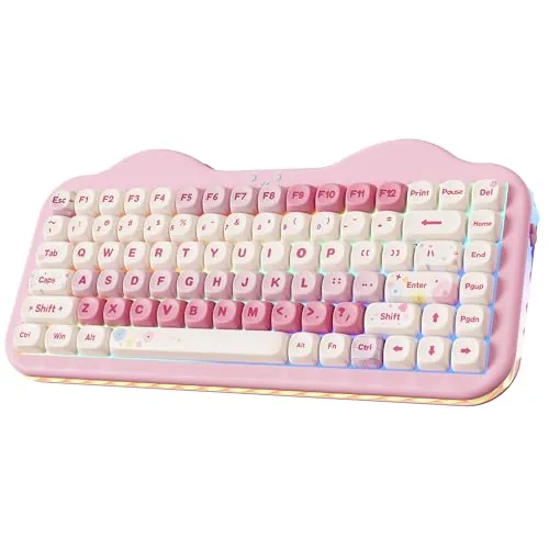YUNZII C75 Teclado Mecánico Inalámbrico Gaming 75%, Bluetooth/2.4G/USB-C, Hot-Swap Teclas PBT RGB, Montaje Gasket, Anti-Ghosting NKRO, Diseño Pastel para Win/Mac (Rosa, Milk V2 Linear Switch)