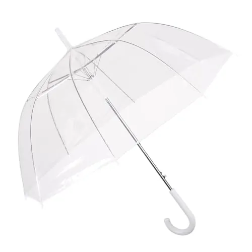 PERLETTI Paraguas Novia Transparente Largo - Paraguas Mujer Boda Elegante Lluvia Clásico Blanco - Paraguas Resistente Grande y Antiviento con Apertura Automática - Diámetro 86 cm (Transparente)