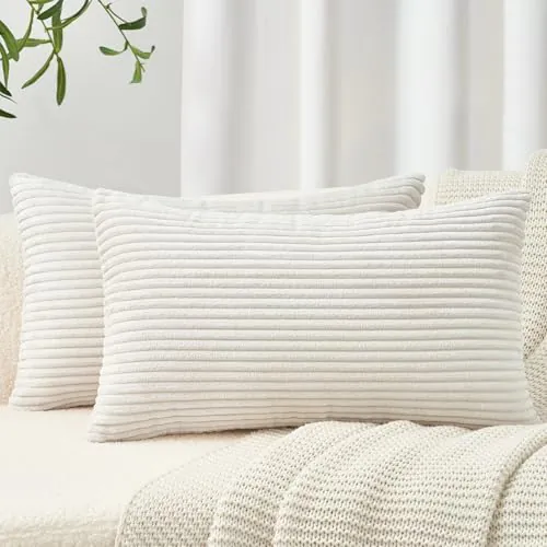 Topfinel Funda Cojin 30x50 de Pana para Decoración Hogar Vintage,Funda Cojin Blanco Lechoso para Sofa.Cojines Cama Matrimonio Decoración Salon Modernos 2 Piezas.