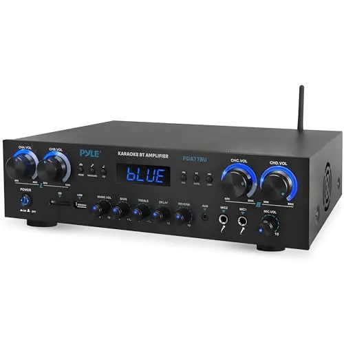 Pyle Amplificador de Sonido, Cine en casa, 800W, Bluetooth, Estereo, para el hogar, 4 Canales, con MP3/USB/SD/AUX/RCA/FM, Microfono, Auriculares, Volumen LED