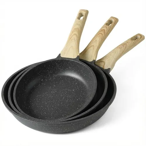 GiPP Juego de 3 Sartenes 24/26/28 cm, Antiadherentes Sin Toxicos, Negro