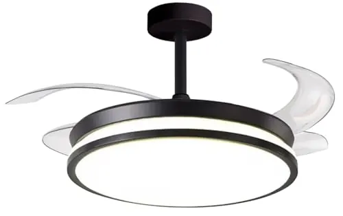 BEL AIR HOME -Ventilador de Techo DUNE - Aspas Desplegables - Luz Led 36W en 3 Temperaturas de Luz - Mando a Distancia - Motor DC Eficiente y Silencioso (NEGRO)