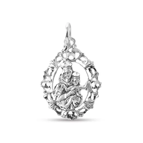 Inmaculada Romero IR Virgen del Carmen Medalla Plata Ley 925m maciza 30mm. ovalada cerco calado
