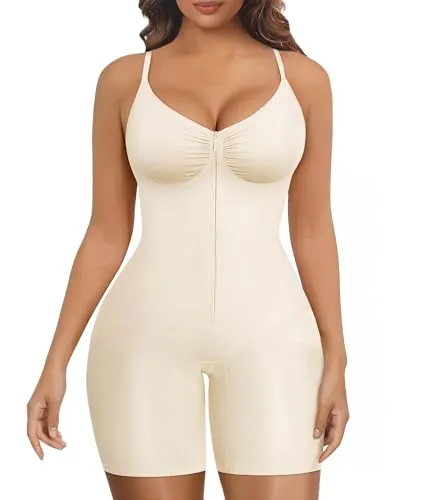 SHAPERX Body Moldeador Mujer, Fajas Reductoras Abdomen Fuerte con Cremallera, Shapewear Seamless Invisible, Cintura Alta, Body Control, UK-SZ5862-White-S/M