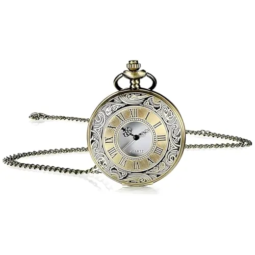 WEGLOK Reloj de Bolsillo Vintage de Cuarzo Antiguo con Cadena, Escala Numeral Romano, Relojes de Bolsillo de Cuarzo, Regalo Antiguo para Cumpleaños, Aniversario, Navidad, para Hombres Mujeres