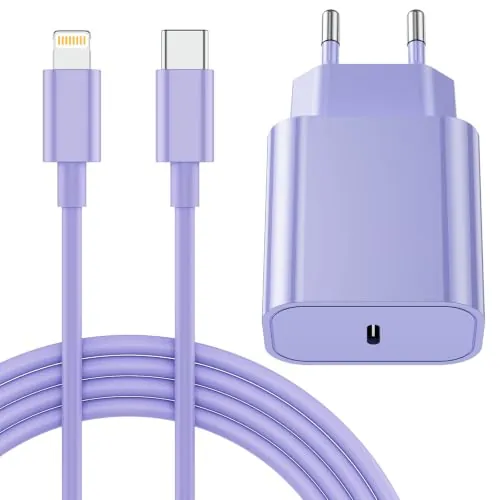 25W Cargador Carga Rapida for iPhone 14/14 Pro/14 Pro Max/14 Plus 13 12 11 SE XR X XS 8 7, USB C Carregador Enchufe Rapido Adaptador Charger Corriente con 2M Cable, Rosa