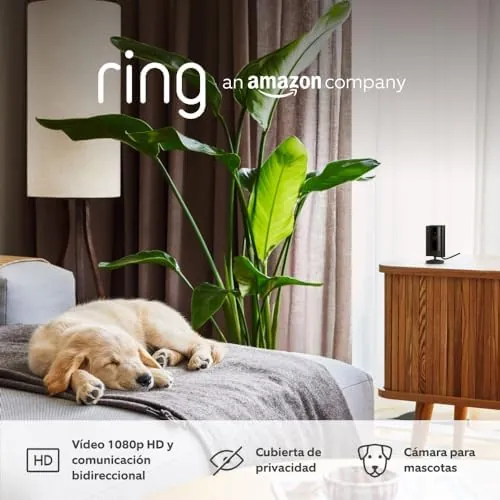 Ring Cámara interior (Indoor Camera 2ª gen) | Cámara de vigilancia wifi con enchufe para mascotas, vídeo HD, comunicación bidireccional, cubierta de privacidad | 30 días gratis de Ring Home, 4 Cámaras