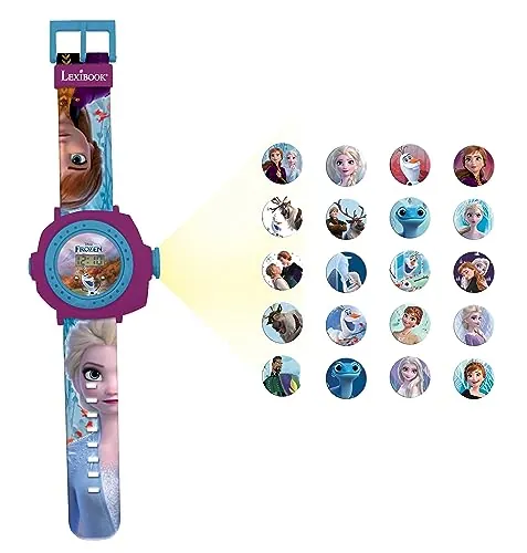 LEXIBOOK- Frozen 2 Reloj Correa Ajustable Pantalla Digital con 20 proyecciones de Elsa, Anna y Olaf - para Niños/Niñas - Azul y Morado – DMW050FZ_50