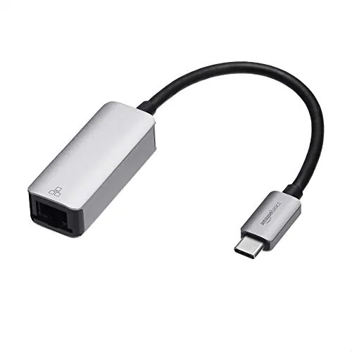 Amazon Basics Adaptador de USB 3.1 tipo C a Gigabit Ethernet RJ-45 de aluminio, Gris, 5,23 cm x 2,06 cm x 1,5 cm