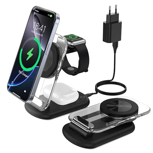 Estación de Carga inalámbrica 3 en 1, estación de Carga mag Safe Compatible con 15/14/13/12 Pro MAX, Cargador inalámbrico, iWatch Ultra 2/1/Series 9