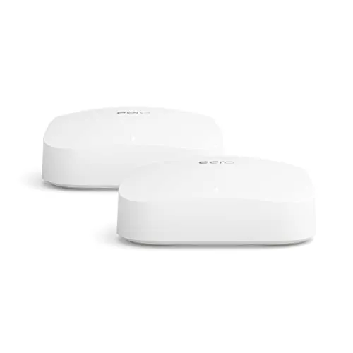 Router wifi de malla eero Pro 6E de Amazon | Con Ethernet de 2,5 Gb/s, 380 m2 de cobertura y capacidad para más de 100 dispositivos, para streaming, trabajo y videojuegos | pack de 2, modelo de 2022
