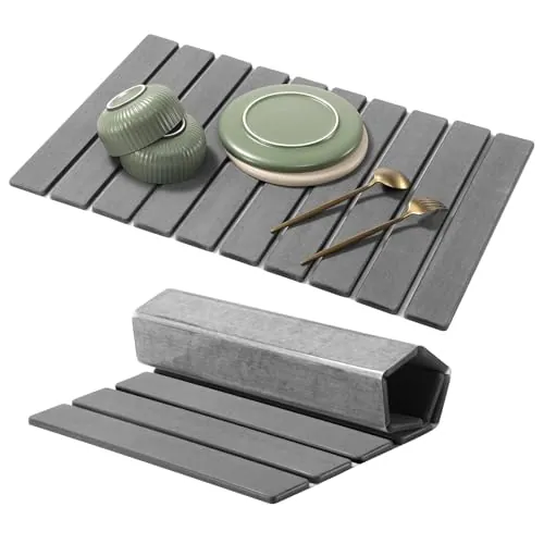 Alfombrilla de goteo para platos, 60 x 40 cm, alfombrilla de tierra de diatomeas que absorbe el agua, alfombrilla plegable para fregadero, alfombrilla de secado rápido, alfombrilla de cocina para
